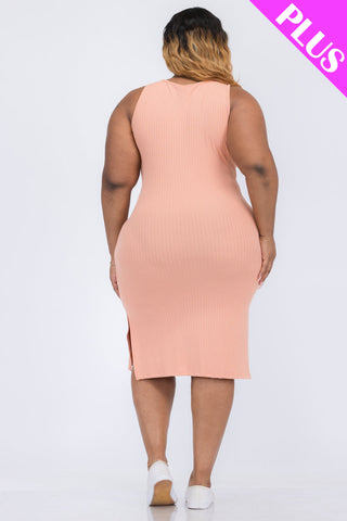 Plus Size Ribbed Side Slit Tank Dress