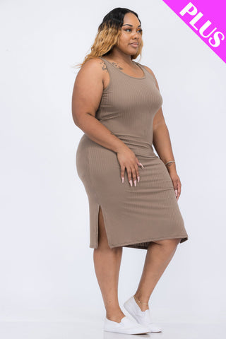 Plus Size Ribbed Side Slit Tank Dress