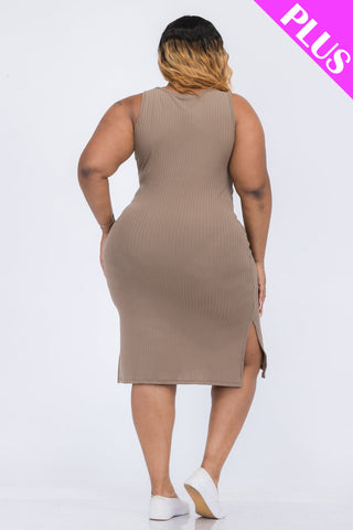 Plus Size Ribbed Side Slit Tank Dress