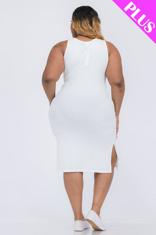 Plus Size Ribbed Side Slit Tank Dress