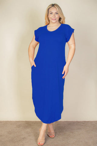 Plus Size Hidden Pocket Batwing Sleeve V Neck Long Dress