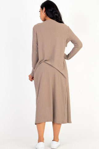 Ribbed Cardigan & Cami Midi Bodycon Dress