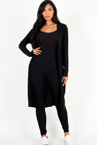 Ribbed Cardigan & Jumpsuit Set