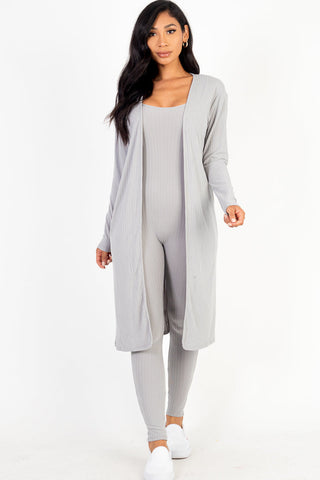 Ribbed Cardigan & Jumpsuit Set