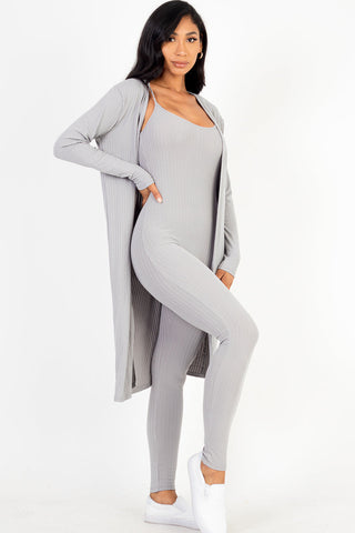 Ribbed Cardigan & Jumpsuit Set