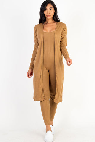 Ribbed Cardigan & Jumpsuit Set