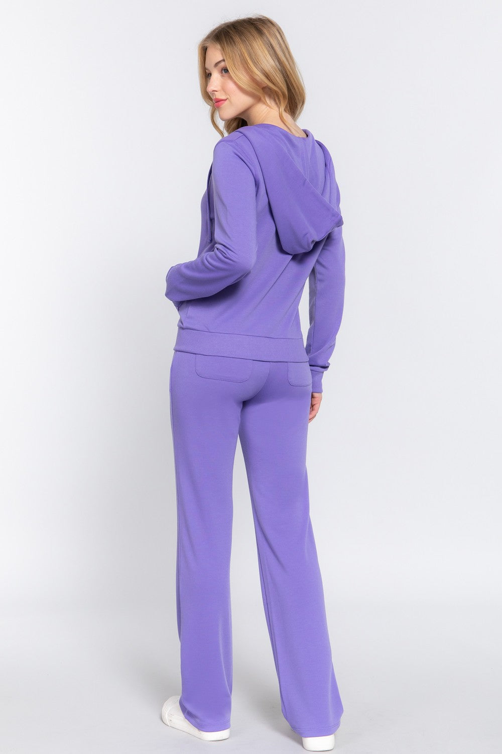 Active Basic French Terry Zip Up Hoodie & Drawstring Purple Pants Set