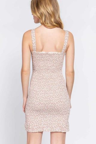 All Over Smoked Print Cami Dress-Ivory