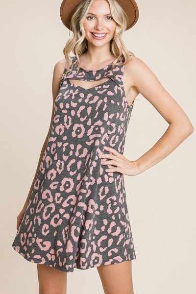 Animal Print Sleeveless Tunic Dress-Black