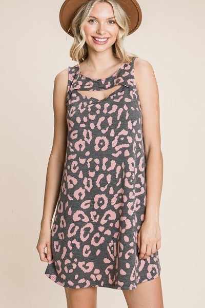 Animal Print Sleeveless Tunic Dress-Black