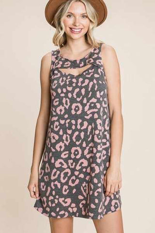Animal Print Sleeveless Tunic Dress-Black