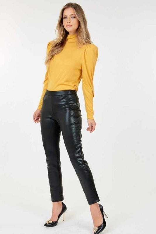 Animal Skin Vinyl Ankle Pants-Black