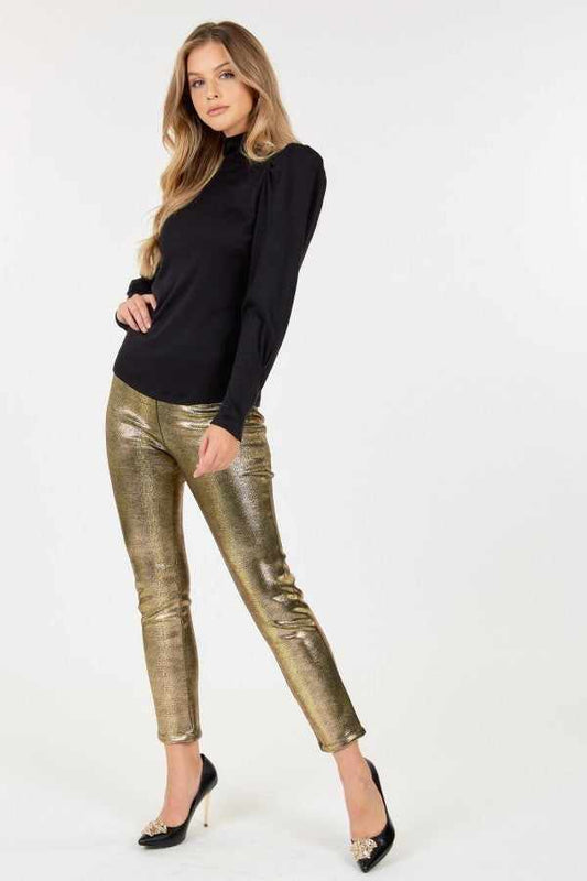 Animal Skin Vinyl Ankle Pants-Gold