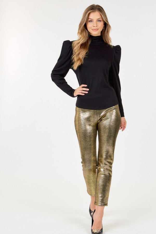 Animal Skin Vinyl Ankle Pants-Gold