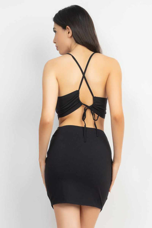 Asymmetrical Cross Back Top & Skirts Set-Outfit Sets-Your Style Fashion