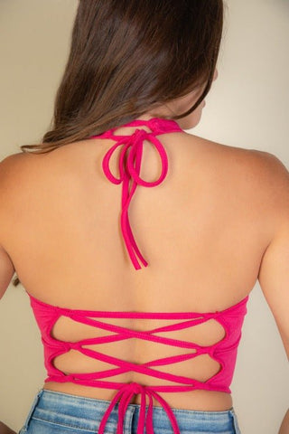 Bandana Hem Square Neck Tank Top | Lace-Up Back