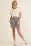Banded Front Waist Pinstripe Mini Skirt-Denim Blue