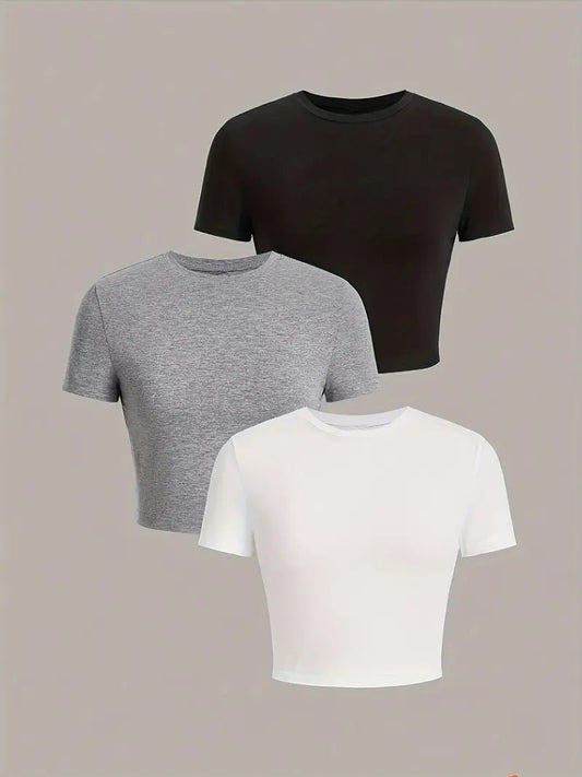 Basic Crop Top | Essential Short Sleeve Fitted Tees