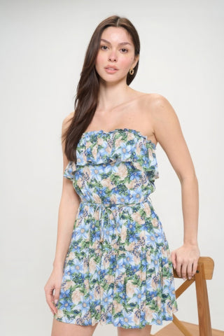 Chic Summer Mini Dress - Berry Flower Ruffle Tube Top