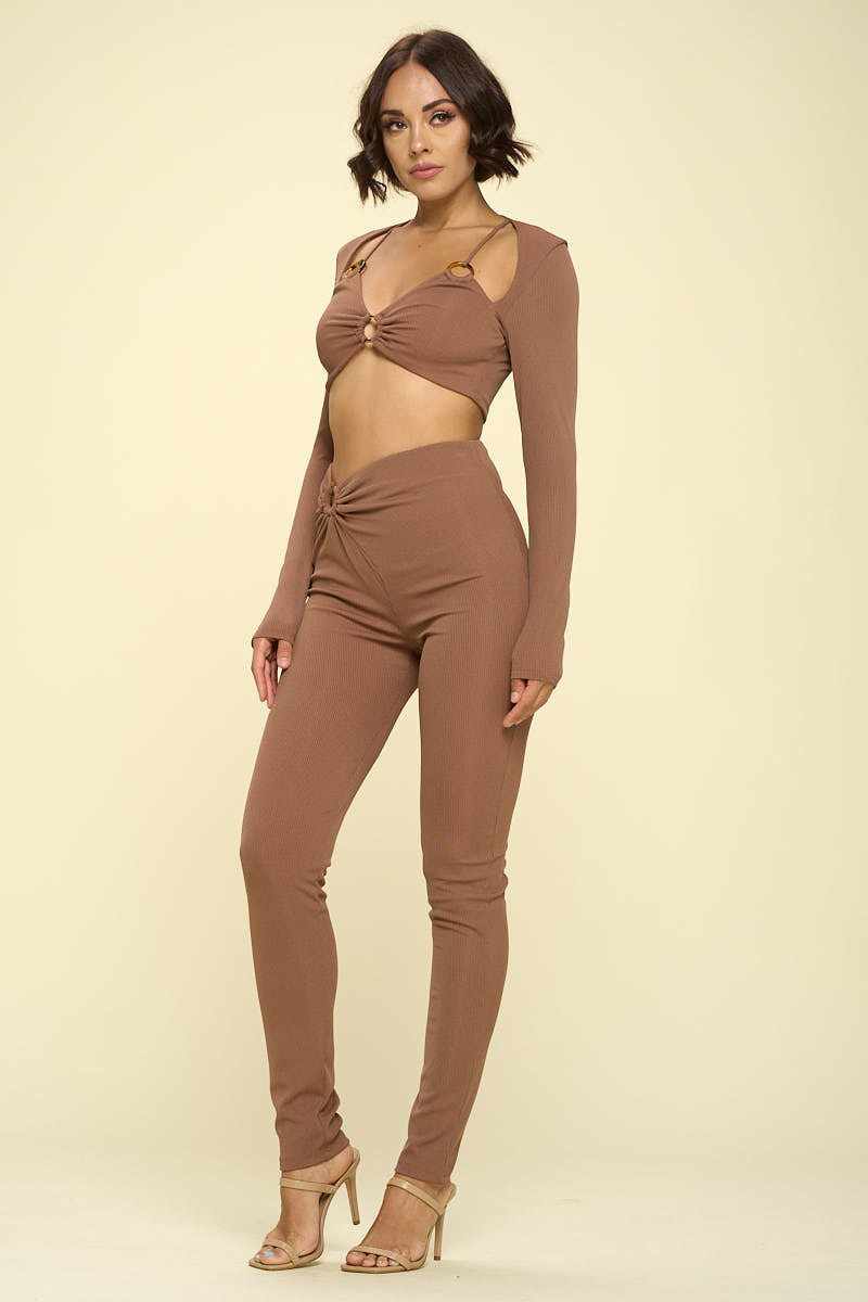 Bikini Top Solid Color 2 Piece Set-Latte