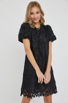 Black Crochet Lace Midi Dress