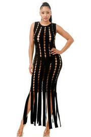 Black Cut Out Fringe Dress
