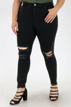 Black Ripped Plus Size Skinny Jeans-Black