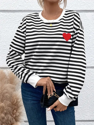 Black & White Stripe Heart Sweatshirt