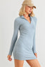 Blue Flannel Zip-up Mock Neck Mini Dress-Blue