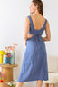 Blue Sleeveless Self-tie Strap Midi Dress-Blue