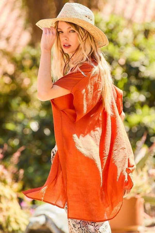 Button Down Robe Oversize Jacket-Brick