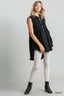 Button Front Tunic With Frayed Round Hems-Black