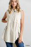 Button Front Tunic With Frayed Round Hems-Oatmeal