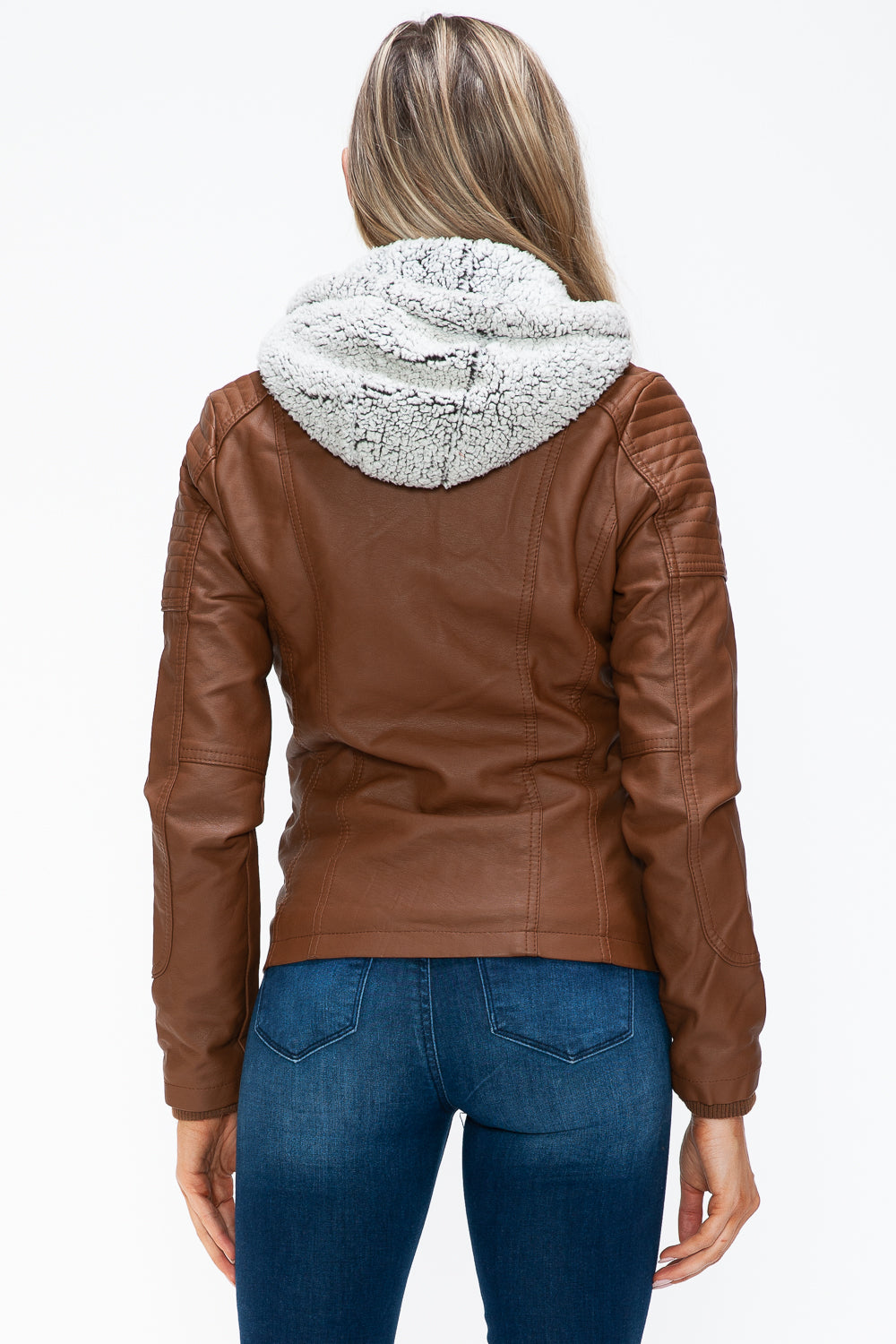 Removable Faux Layered Multi-Pocket Jacket with Fuzzy Hood