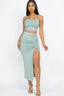 Cami Crop Top & Ruched Side Split Hem Midi Skirt Set