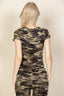 Camo Print Front Cut Out Short Sleeve Top