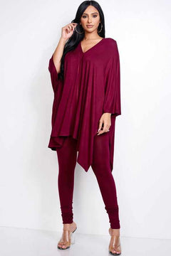 Cape Top And And Leggings 2 Piece Set-Ruby