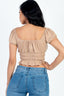 Casual Ruched Puff Sleeve Ribbed Knit Solid Top