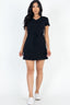 Casual Solid French Terry Drawstring Waist Short Sleeve Mini Dress