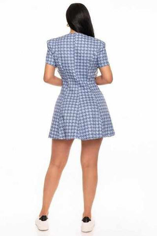 Chain-belt Mini Dress-Blue