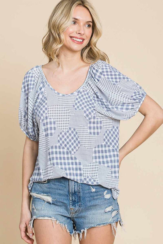 Check Plaid Top-Grey