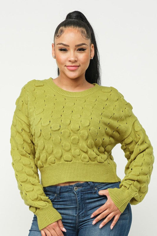 Checker Sweater Top-Avocado