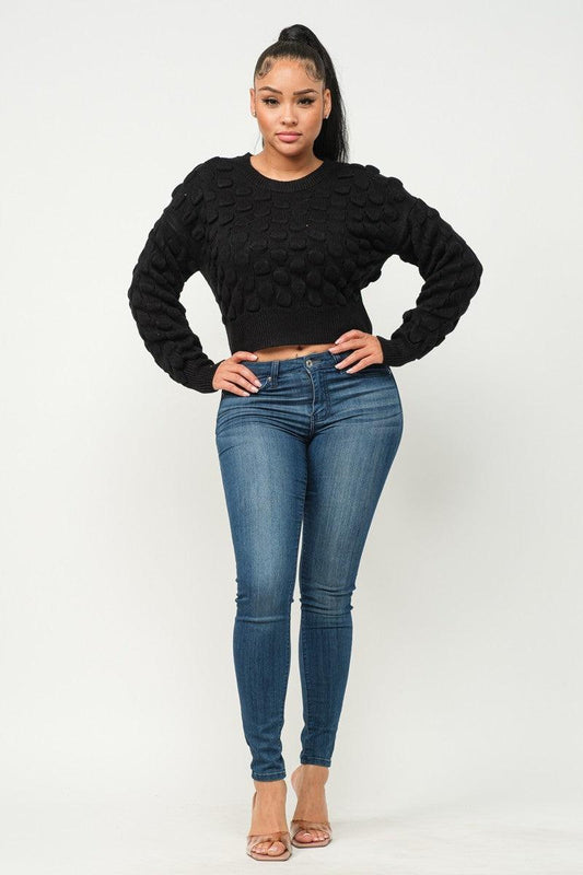 Checker Sweater Top-Black