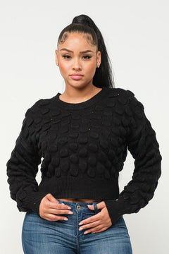 Checker Sweater Top-Black