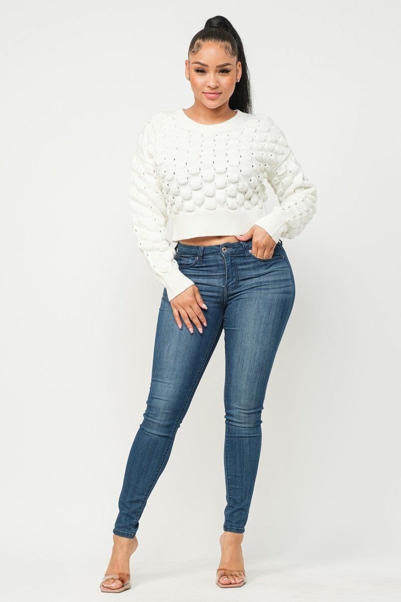 Checker Sweater Top-Cream