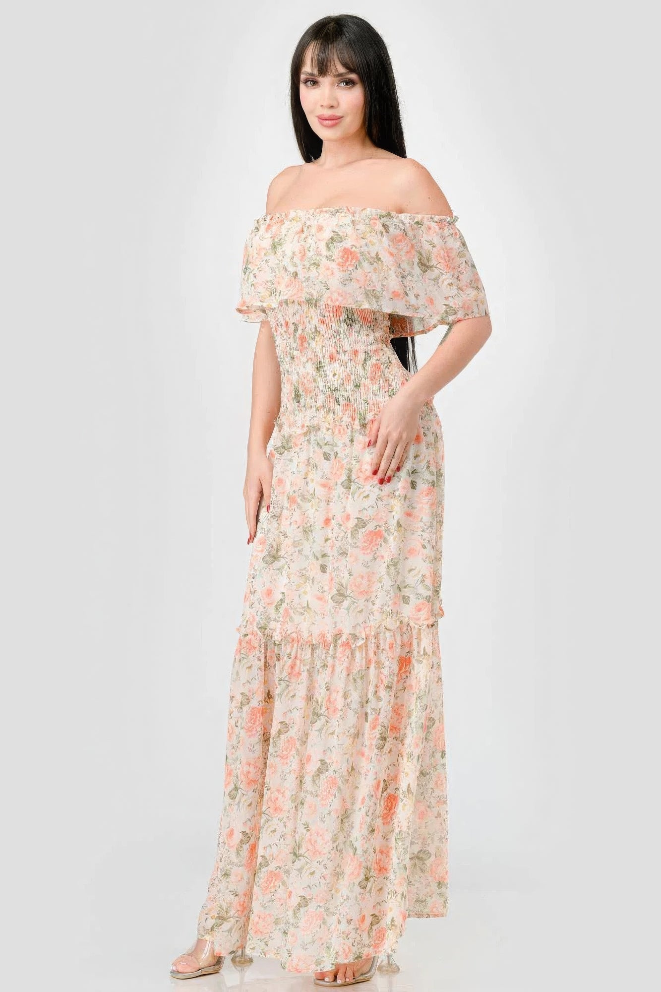 Chic Boho Ruffled Off-Shoulder Maxi Dress - Floral Summer Style