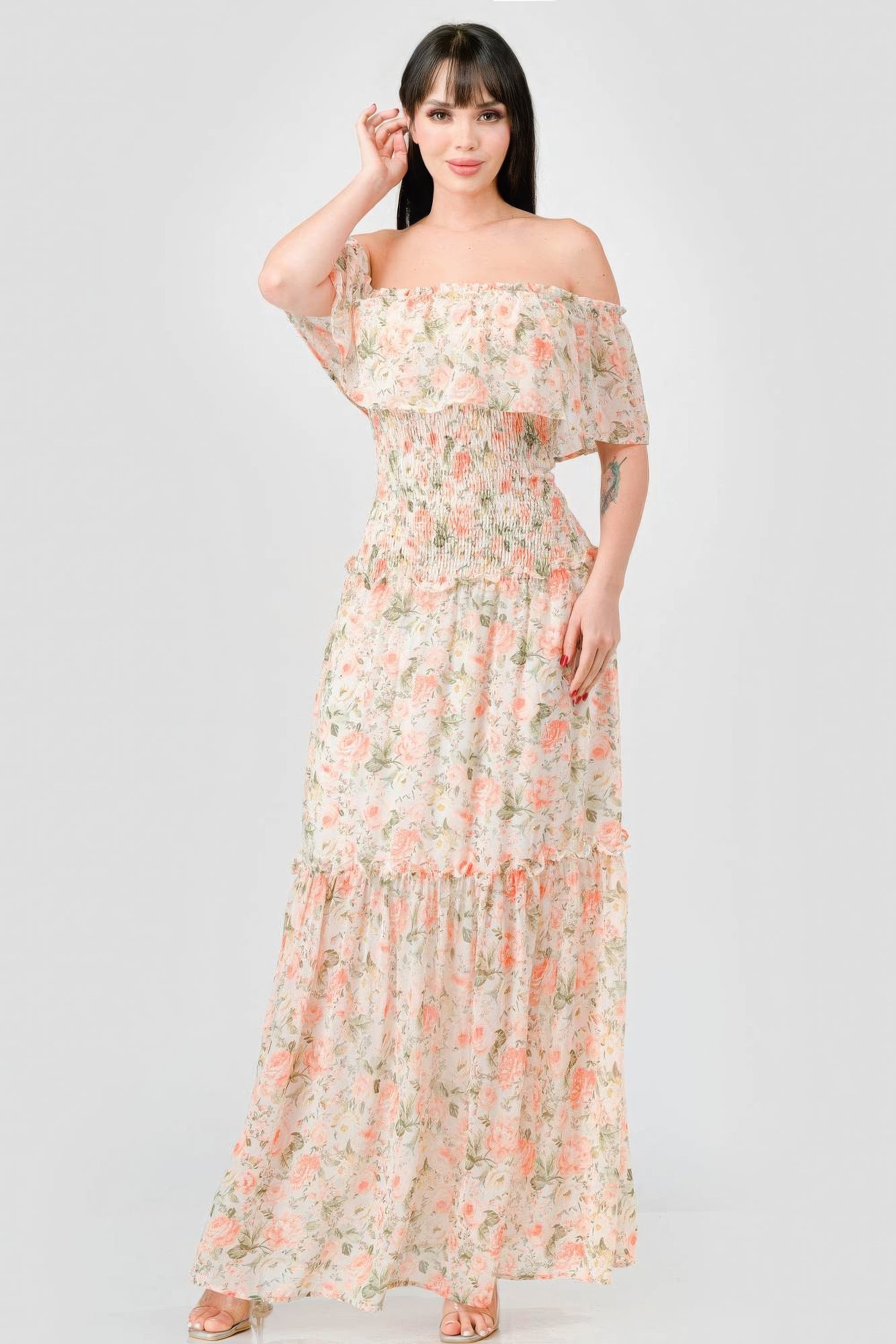 Chic Boho Ruffled Off-Shoulder Maxi Dress - Floral Summer Style