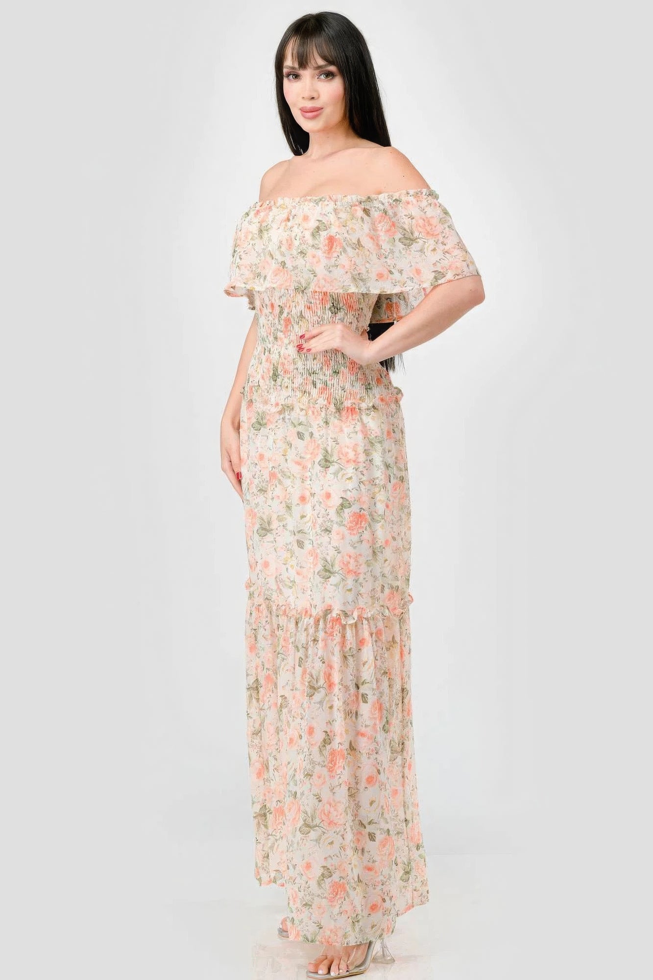 Chic Boho Ruffled Off-Shoulder Maxi Dress - Floral Summer Style