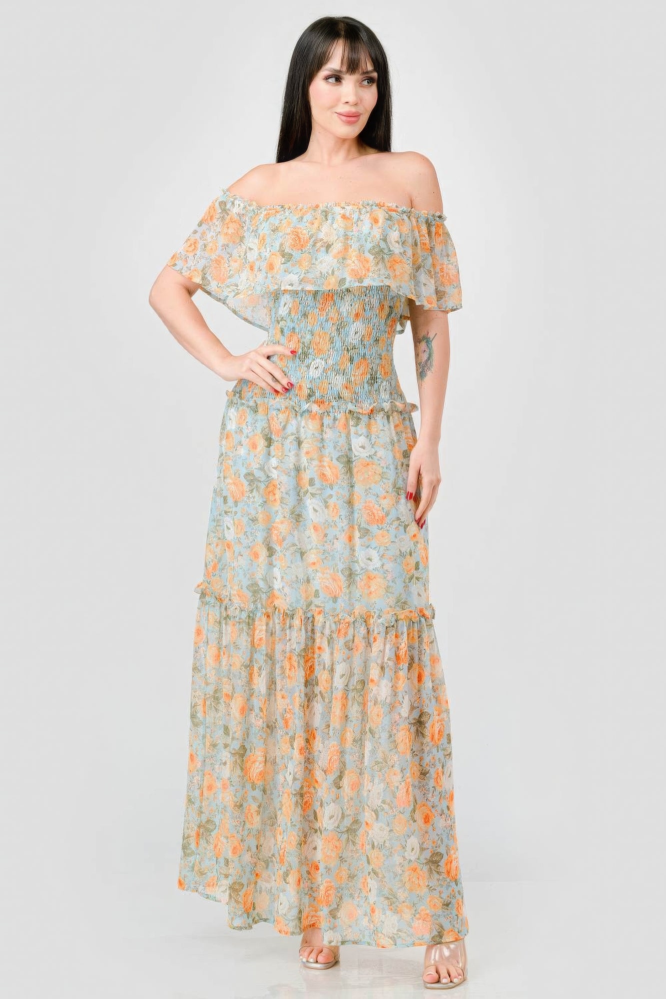 Chic Boho Ruffled Off-Shoulder Maxi Dress - Floral Summer Style