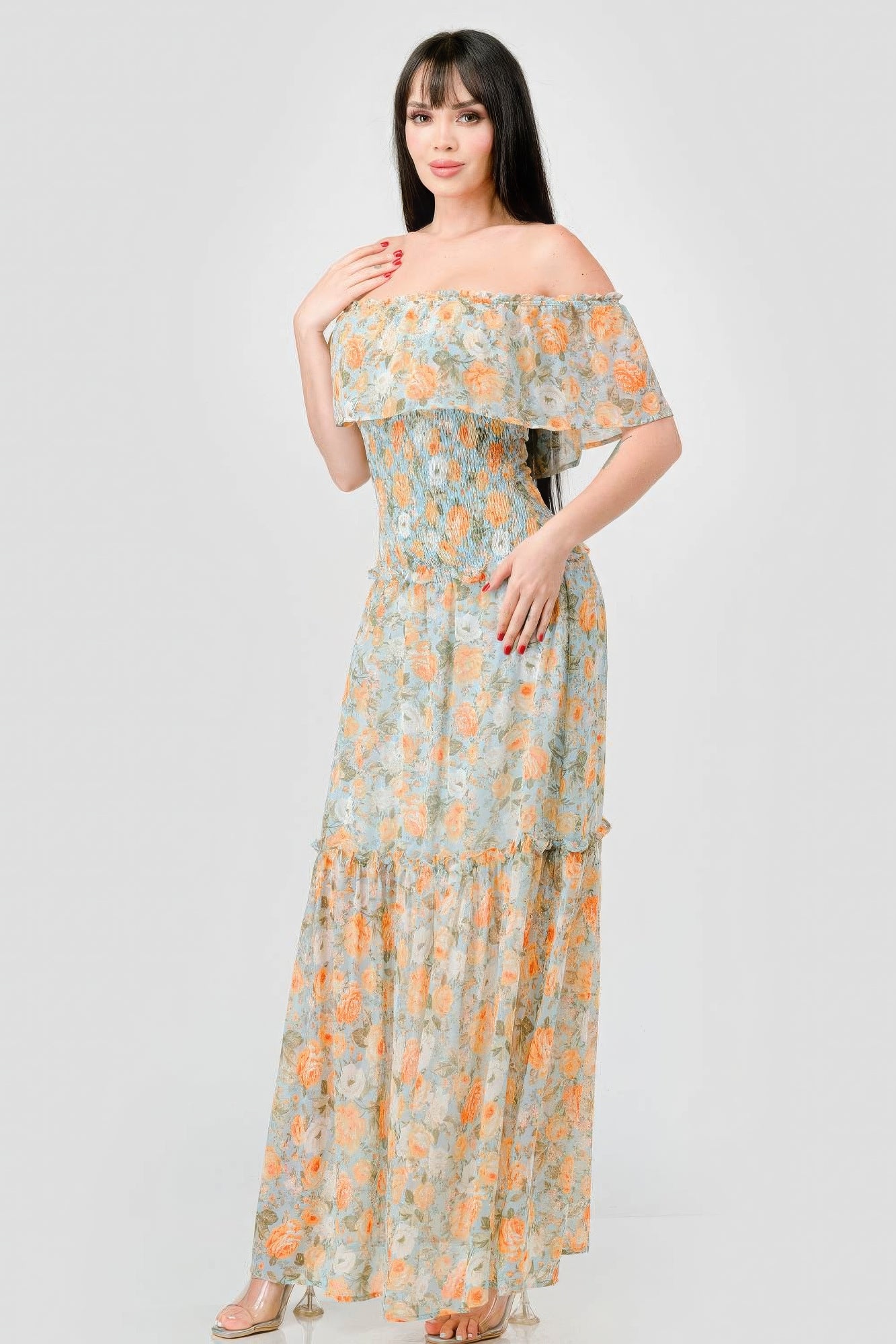 Chic Boho Ruffled Off-Shoulder Maxi Dress - Floral Summer Style